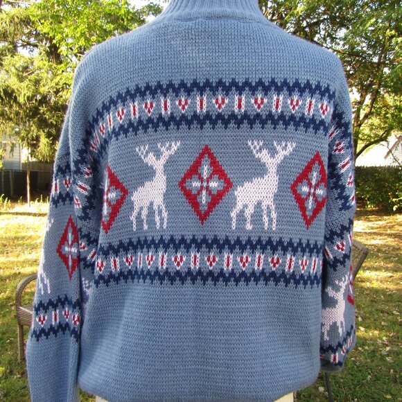 Men's Knit Christmas Cardigan Ugly Sweater Blair Blue Zip Pockets Reindeer XL - Picture 4 of 7